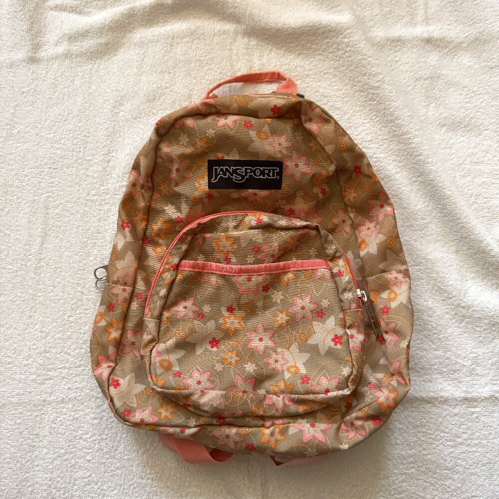 Jansport Mini Backpack, Tan and Pink